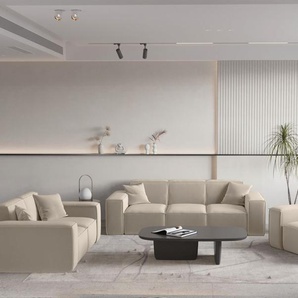 Sofaset Designersofa CELES PREMIUM 3-2-1 in Stoff Opera Velvet Beige