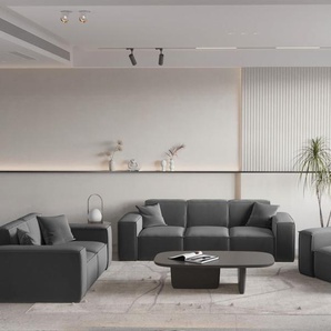 Sofaset Designersofa CELES PREMIUM 3-2-1 in Stoff Opera Velvet Dunkelgrau