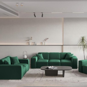 Sofaset Designersofa CELES PREMIUM 3-2-1 in Stoff Opera Velvet Grün