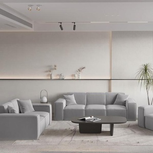 Sofaset Designersofa CELES PREMIUM 3-2-1 in Stoff Opera Velvet Hellgrau
