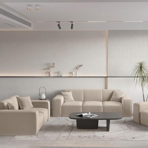 Sofaset Designersofa CELES PREMIUM 3-2-1 in Stoff Opera Velvet Sand