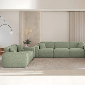Sofaset Designersofa CELES PREMIUM 3-2-1 in Stoff Sven Hellgrün