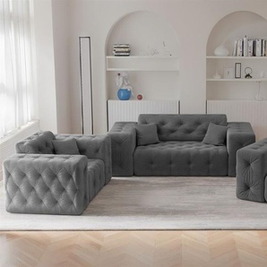 Sofaset Designersofa CHANTAL 2-1-1 in Stoff Moly Anthrazit