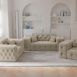Sofaset Designersofa CHANTAL 2-1-1 in Stoff Moly Beige