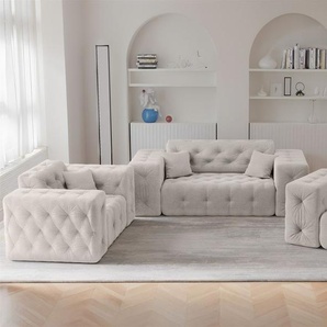 Sofaset Designersofa CHANTAL 2-1-1 in Stoff Moly Creme