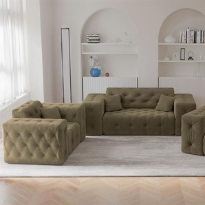 Sofaset Designersofa CHANTAL 2-1-1 in Stoff Moly Grün