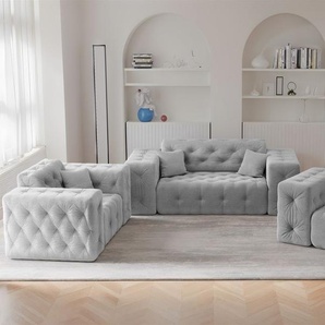 Sofaset Designersofa CHANTAL 2-1-1 in Stoff Moly Hellgrau