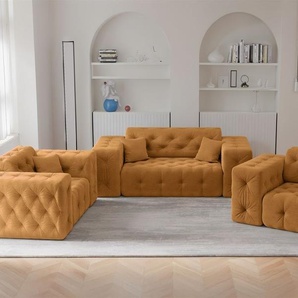 Sofaset Designersofa CHANTAL 2-1-1 in Stoff Moly Orange