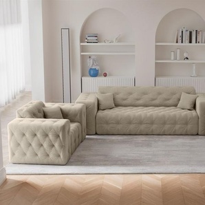 Sofaset Designersofa CHANTAL 3-1-1 in Stoff Moly Beige
