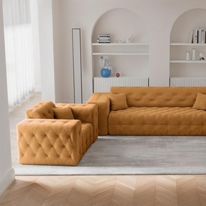 Sofaset Designersofa CHANTAL 3-1-1 in Stoff Moly Orange