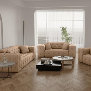 Sofaset Designersofa CHANTAL 3-2-1 in Stoff Opera Velvet Beige