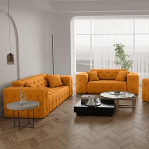 Sofaset Designersofa CHANTAL 3-2-1 in Stoff Opera Velvet Gelb