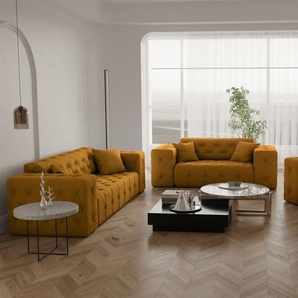 Sofaset Designersofa CHANTAL 3-2-1 in Stoff Opera Velvet Gelbgold