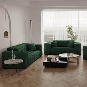 Sofaset Designersofa CHANTAL 3-2-1 in Stoff Opera Velvet Grün