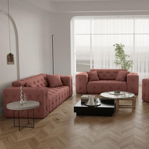 Sofaset Designersofa CHANTAL 3-2-1 in Stoff Opera Velvet Koralle