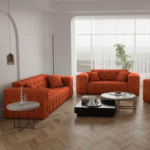 Sofaset Designersofa CHANTAL 3-2-1 in Stoff Opera Velvet Orange