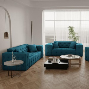 Sofaset Designersofa CHANTAL 3-2-1 in Stoff Opera Velvet Ozeanblau