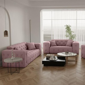 Sofaset Designersofa CHANTAL 3-2-1 in Stoff Opera Velvet Pink