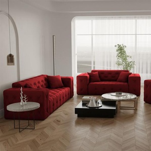 Sofaset Designersofa CHANTAL 3-2-1 in Stoff Opera Velvet Rubinrot