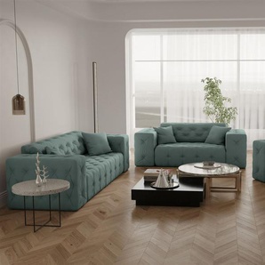 Sofaset Designersofa CHANTAL 3-2-1 in Stoff Opera Velvet Saphir