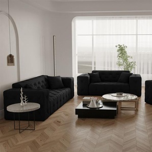 Sofaset Designersofa CHANTAL 3-2-1 in Stoff Opera Velvet Schwarz