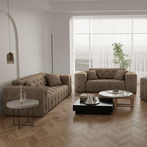 Sofaset Designersofa CHANTAL 3-2-1 in Stoff Opera Velvet Taupe