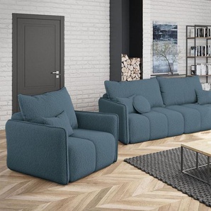Sofaset Designersofa MORGANO 3-2-1 Stoff Abriamo Blau