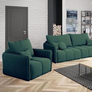 Sofaset Designersofa MORGANO 3-2-1 Stoff Abriamo Dunkelgrün