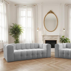 Sofaset Designersofa SOLVIE 2-3 in Stoff Moly Hellgrau