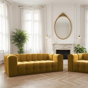 Sofaset Designersofa SOLVIE 2-3 in Stoff Tiffani Honiggelb