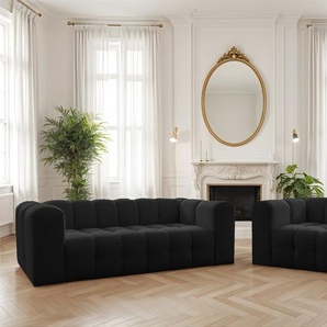 Sofaset Designersofa SOLVIE 2-3 in Stoff Tiffani Schwarz