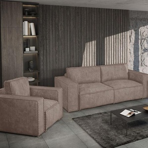 Sofaset Designersofa VAJANA 3-2-1 Stoff Tilia Beige