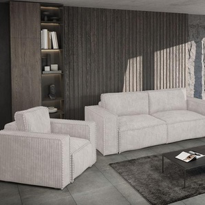 Sofaset Designersofa VAJANA 3-2-1 Stoff Tilia Creme