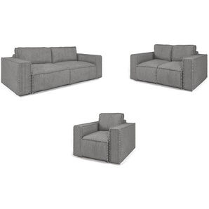 Sofaset Designersofa VAJANA 3-2-1 Stoff Tilia Grau