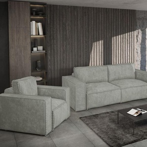 Sofaset Designersofa VAJANA 3-2-1 Stoff Tilia Olivgrün
