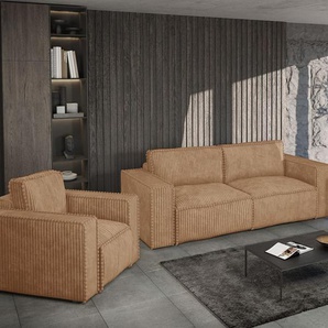 Sofaset Designersofa VAJANA 3-2-1 Stoff Tilia Rostbraun