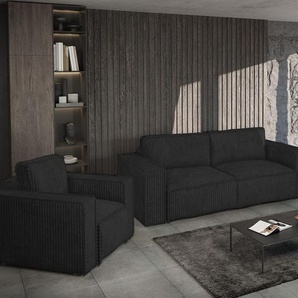 Sofaset Designersofa VAJANA 3-2-1 Stoff Tilia Schwarz