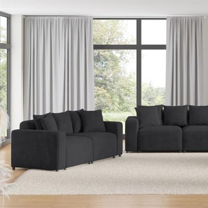 Sofaset Designersofas MEGAN 3-2-1 in Stoff Poso Anthrazit