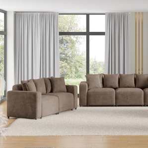 Sofaset Designersofas MEGAN 3-2-1 in Stoff Poso Cappuccino