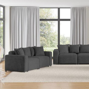 Sofaset Designersofas MEGAN 3-2-1 in Stoff Poso Dunkelgrau