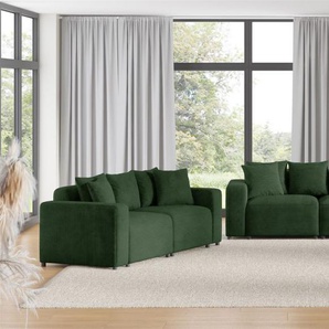 Sofaset Designersofas MEGAN 3-2-1 in Stoff Poso Dunkelgrün