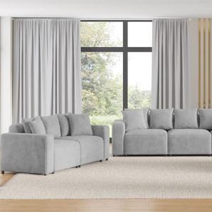Sofaset Designersofas MEGAN 3-2-1 in Stoff Poso Hellgrau