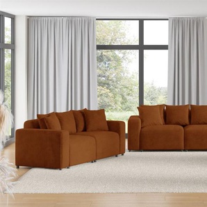 Sofaset Designersofas MEGAN 3-2-1 in Stoff Poso Rostbraun