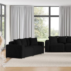 Sofaset Designersofas MEGAN 3-2-1 in Stoff Poso Schwarz