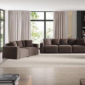 Sofaset Designersofas MEGAN 3-2-1 in Stoff Salvador Braun