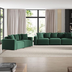 Sofaset Designersofas MEGAN 3-2-1 in Stoff Salvador Dunkelgrün