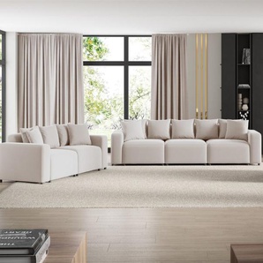 Sofaset Designersofas MEGAN 3-2-1 in Stoff Salvador Hellbeige