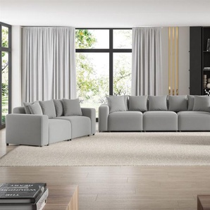 Sofaset Designersofas MEGAN 3-2-1 in Stoff Salvador Hellgrau