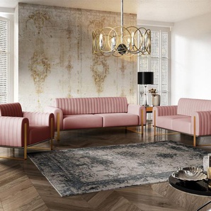 Sofaset Designersofas VALERIE 3-2-1 in Stoff Elisa Velvet Altrosa