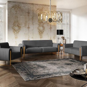 Sofaset Designersofas VALERIE 3-2-1 in Stoff Elisa Velvet Anthrazit